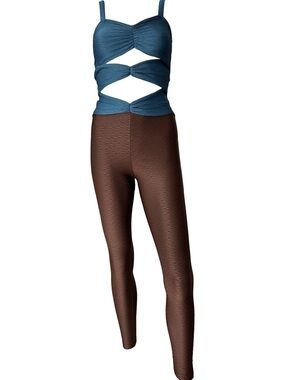 Fit Mama ZALE UNITARD KATRINA IN BLUE TEAL/HOTFUDGE JACARD size M/L